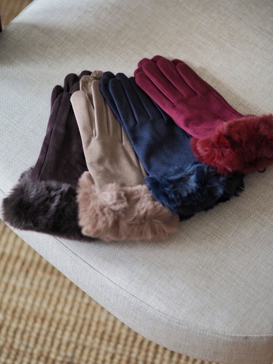 Hansker med fuskepels mørkeblå