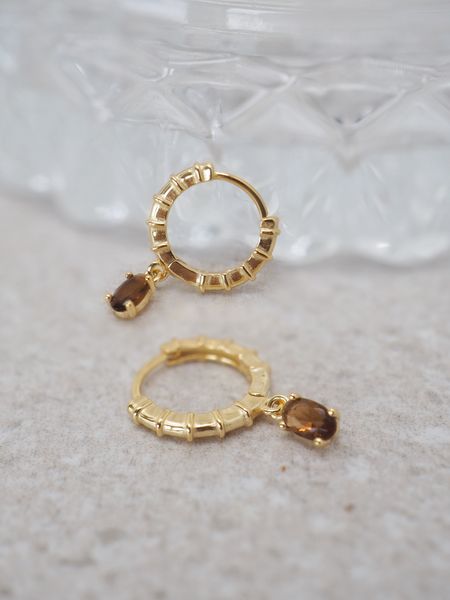 Hovedbilde Hoops forgylt sølv med brune zirkoner