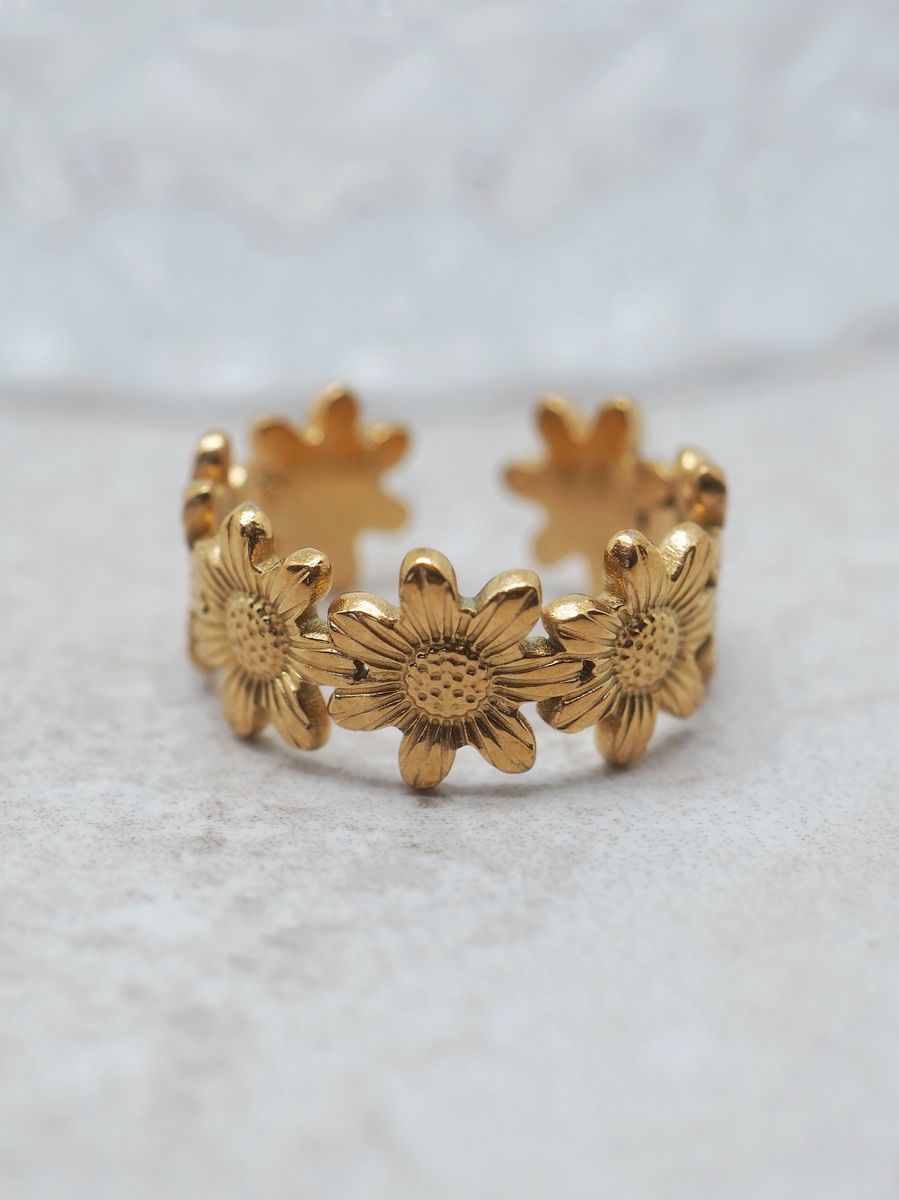 7DAYS ring blomster stål gullfarget