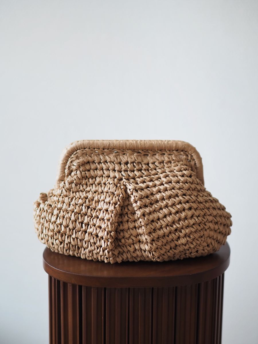 Raffia pouch-veske khaki