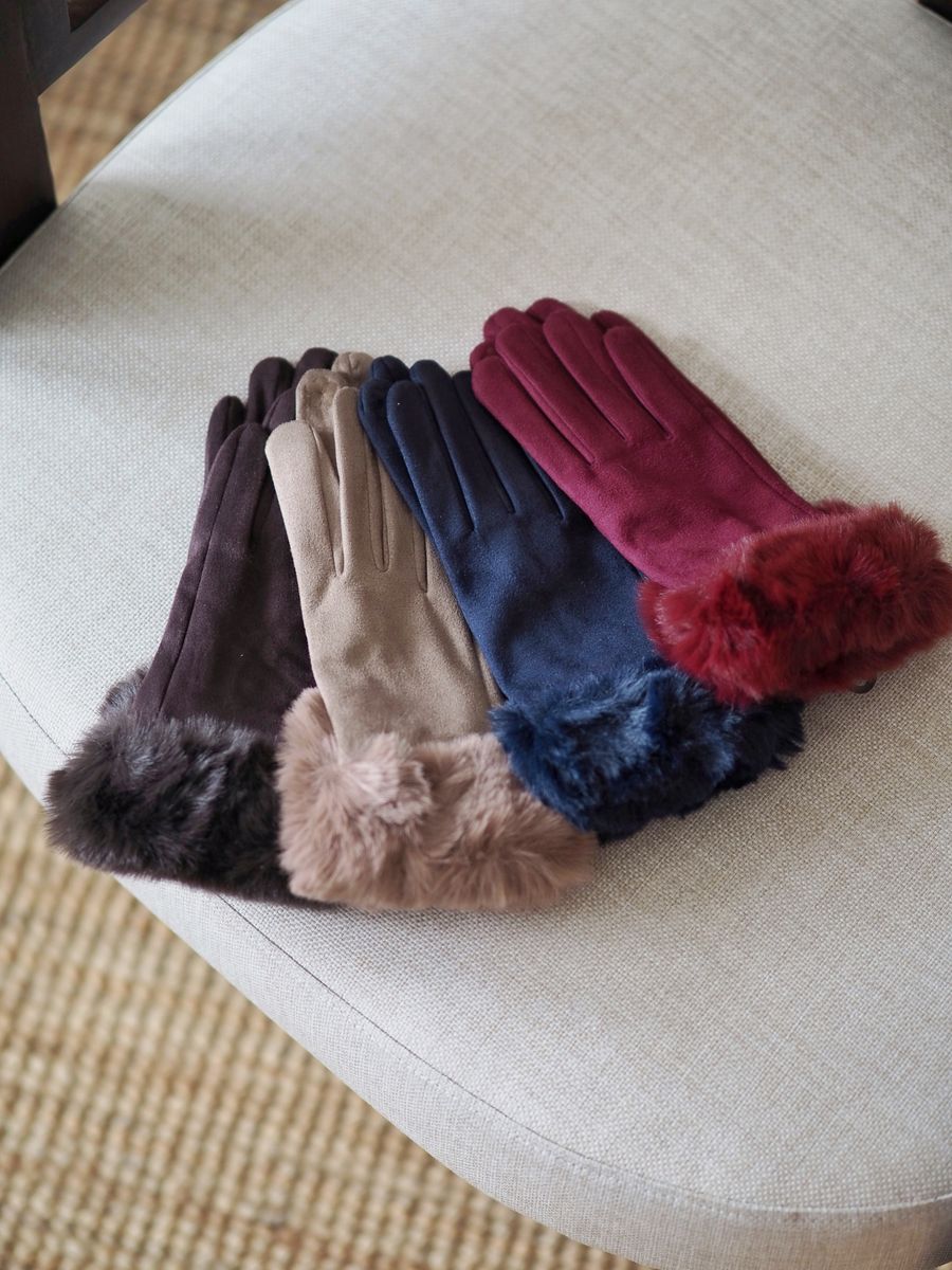 Hansker bordeaux med fuskepels