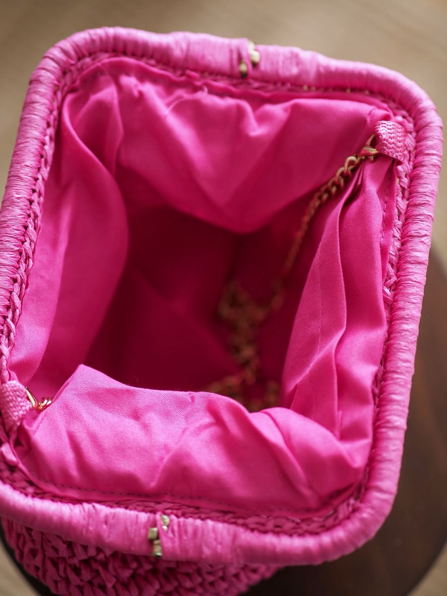 Raffia pouch-veske fuksia