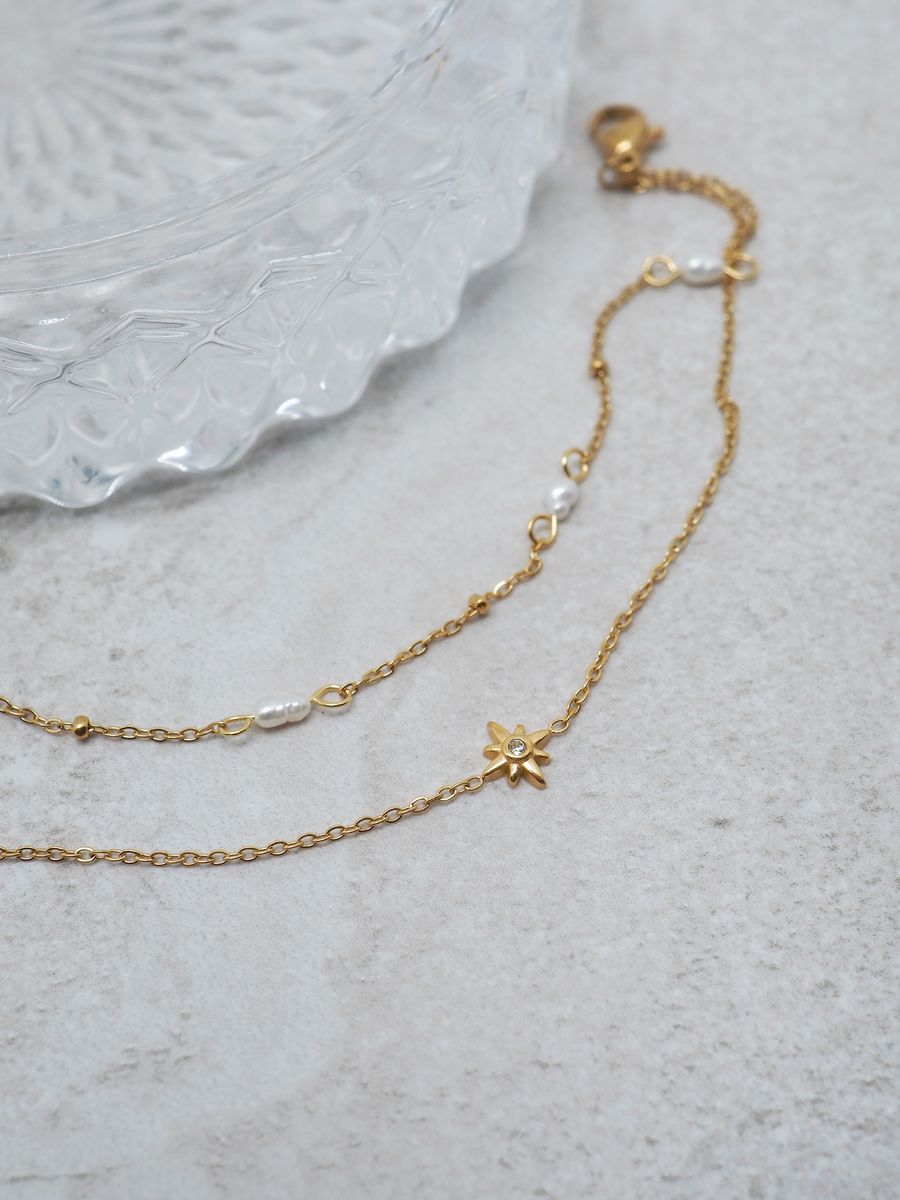 7DAYS 2-linjet armbånd stål gullfarget