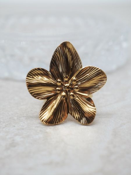 Hovedbilde 7DAYS ring blomst stål gullfarget