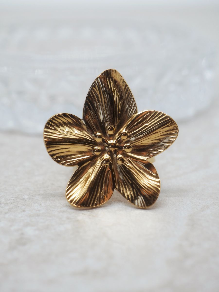 7DAYS ring blomst stål gullfarget