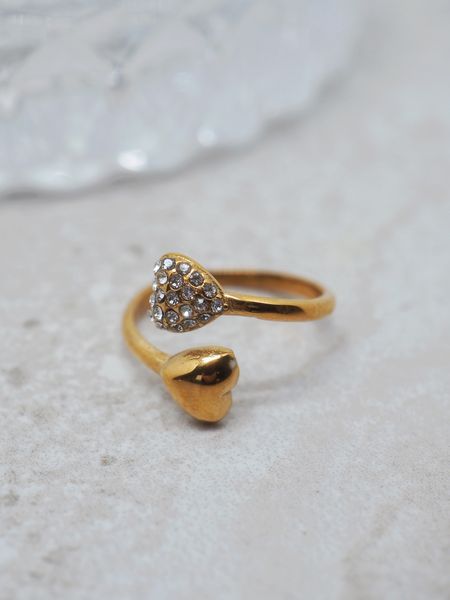 Hovedbilde 7DAYS ring med hjerter stål gullfarget