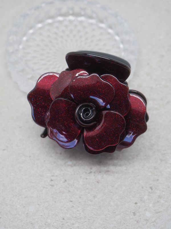 Hårklype rose med glitter bordeaux 