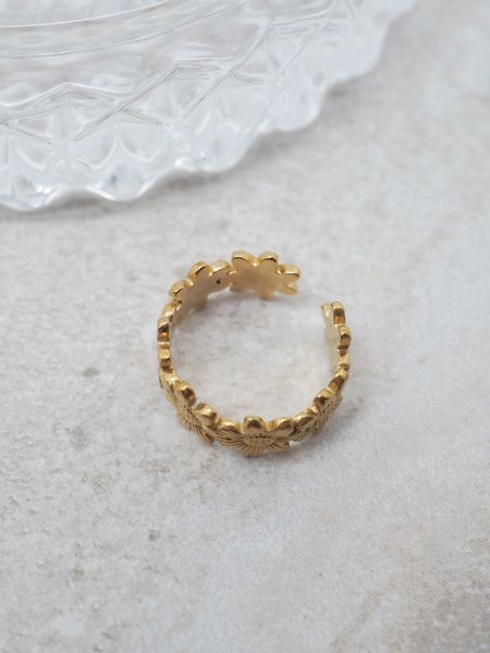 Hovedbilde 7DAYS ring blomster stål gullfarget